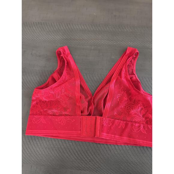 Wacoal Bralette Womens 36 Large Red Lace Mesh Wire Free Sheer Floral 810340 Sexy - Picture 4 of 5